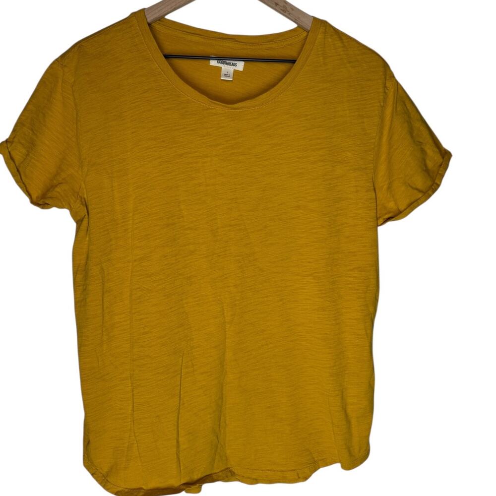 Goodthreads Mustard Yellow Tee Rolled Sleeve Curved Hem Casual Top L